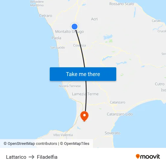 Lattarico to Filadelfia map