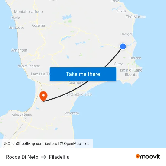 Rocca Di Neto to Filadelfia map