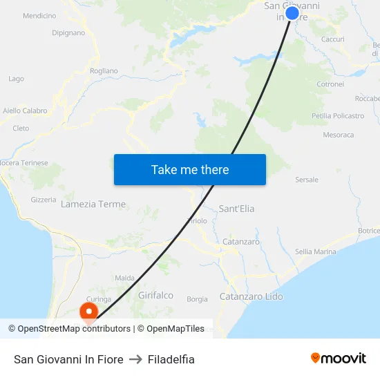 San Giovanni In Fiore to Filadelfia map