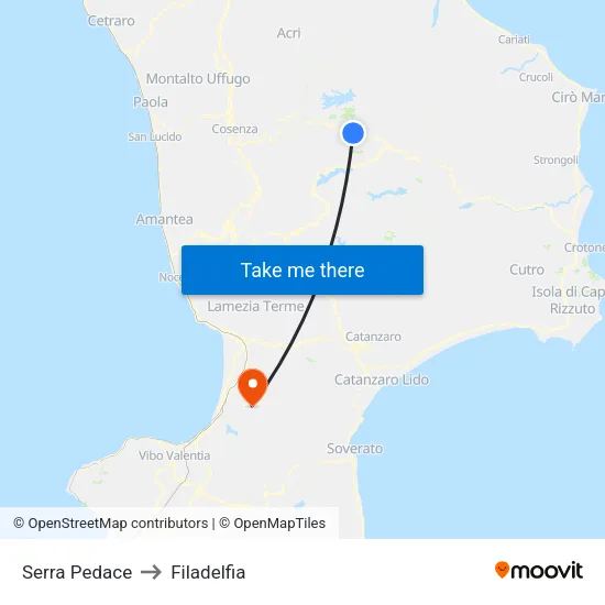 Serra Pedace to Filadelfia map