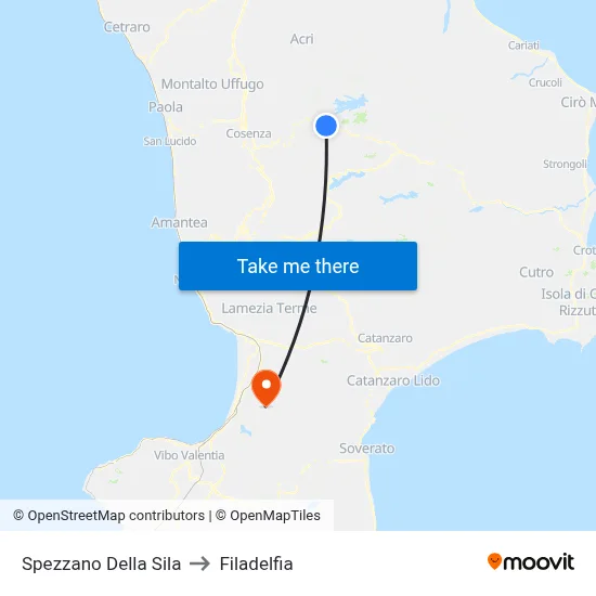 Spezzano Della Sila to Filadelfia map