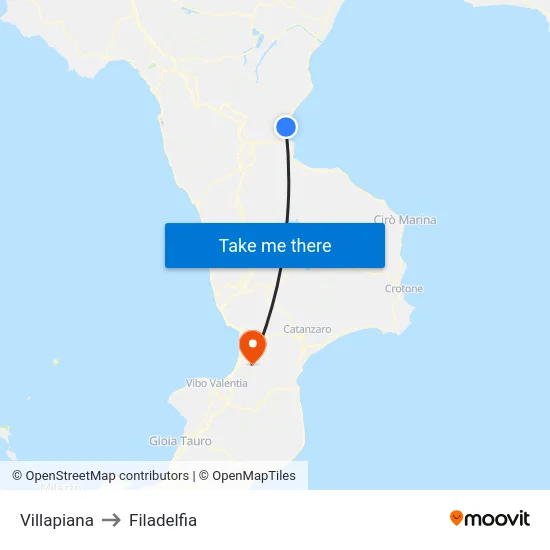 Villapiana to Filadelfia map