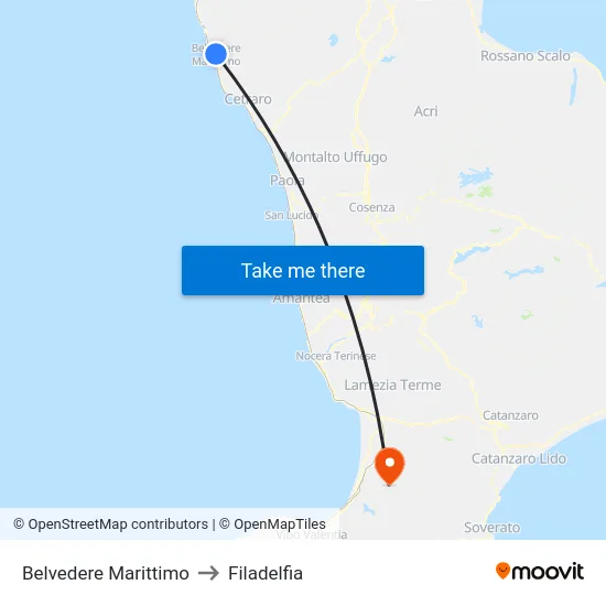 Belvedere Marittimo to Filadelfia map