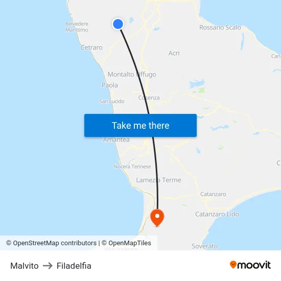 Malvito to Filadelfia map