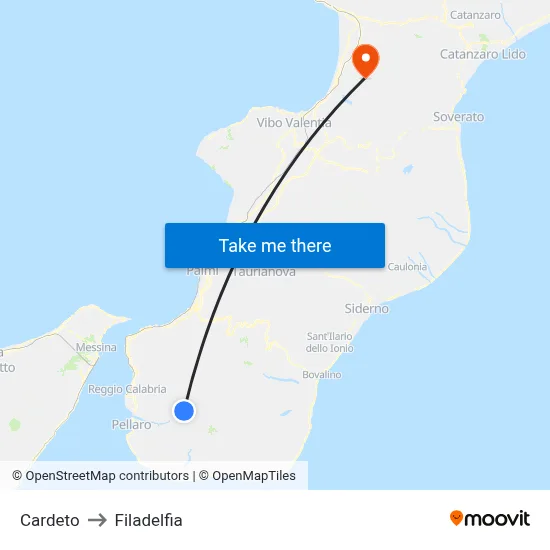 Cardeto to Filadelfia map