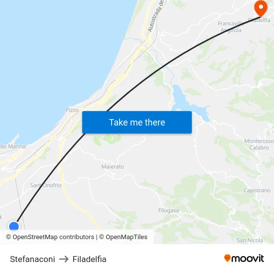 Stefanaconi to Filadelfia map