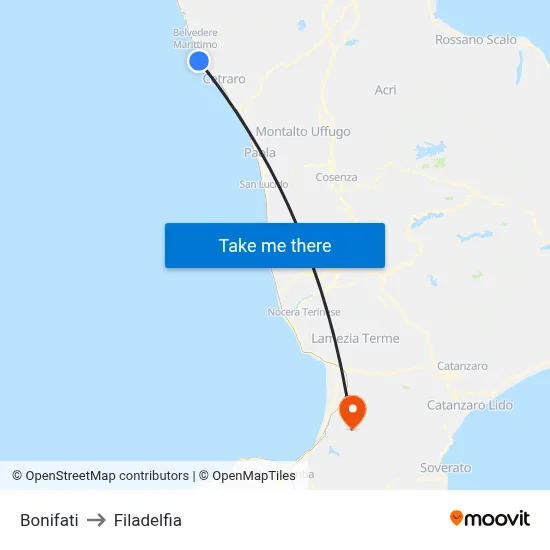 Bonifati to Filadelfia map