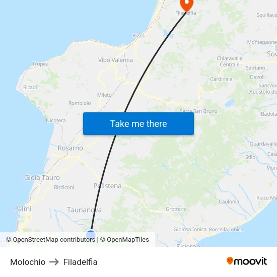 Molochio to Filadelfia map