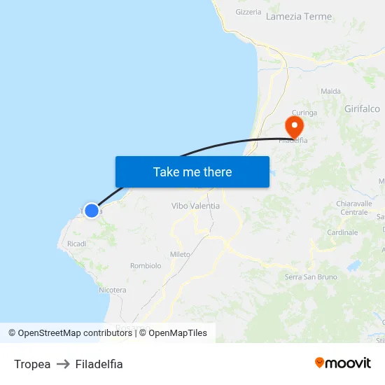 Tropea to Filadelfia map