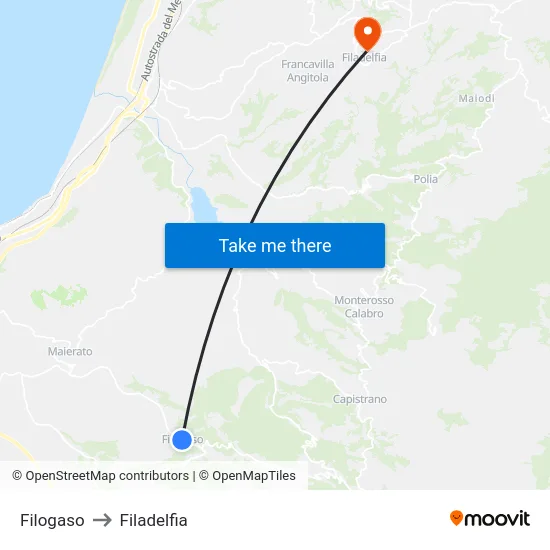 Filogaso to Filadelfia map