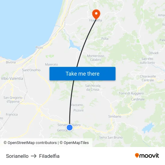 Sorianello to Filadelfia map