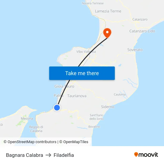 Bagnara Calabra to Filadelfia map