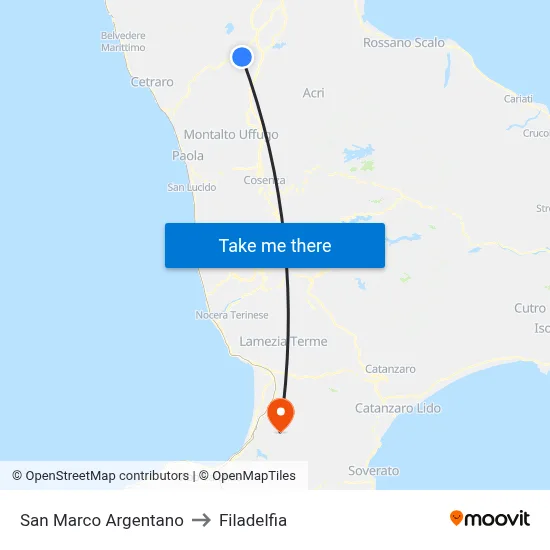 San Marco Argentano to Filadelfia map