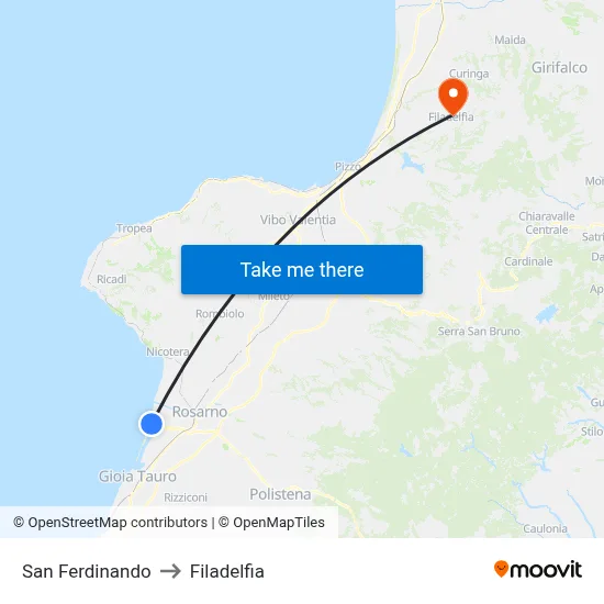 San Ferdinando to Filadelfia map