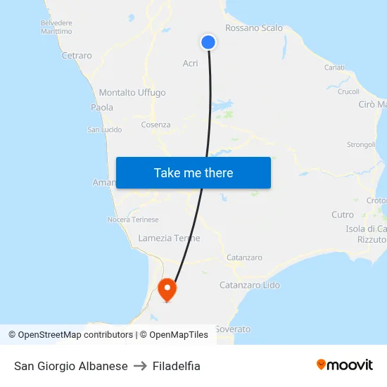 San Giorgio Albanese to Filadelfia map