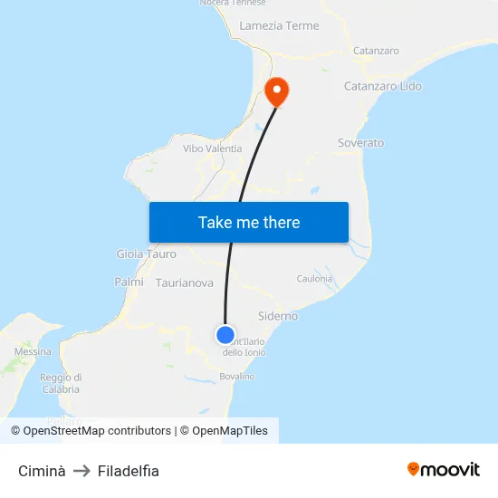 Ciminà to Filadelfia map