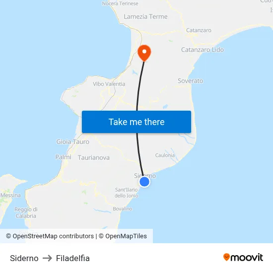 Siderno to Filadelfia map