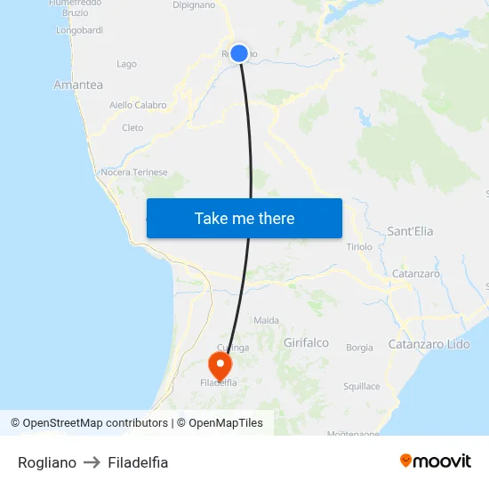 Rogliano to Filadelfia map