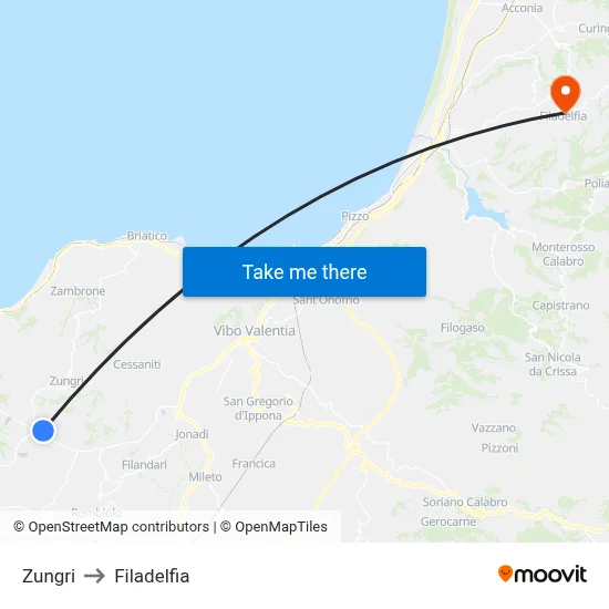 Zungri to Filadelfia map