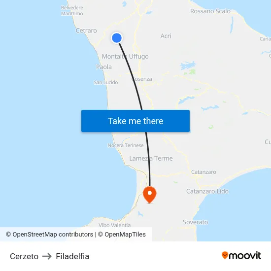 Cerzeto to Filadelfia map