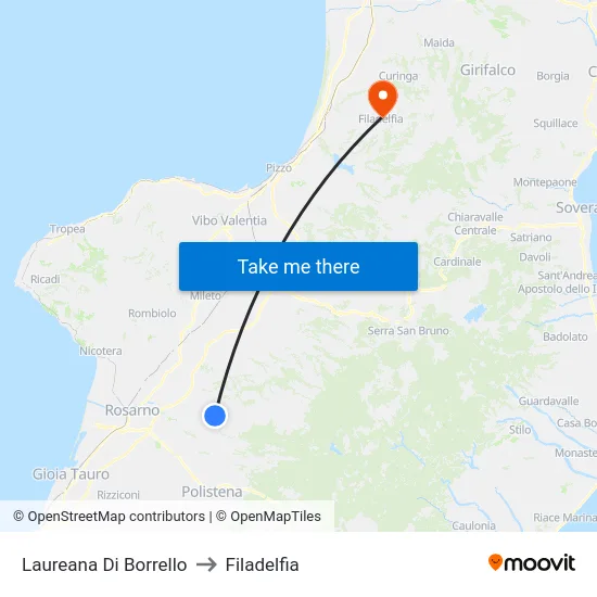 Laureana Di Borrello to Filadelfia map