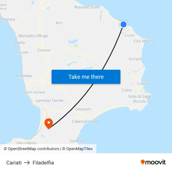 Cariati to Filadelfia map