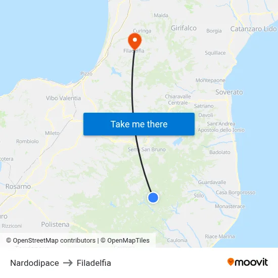 Nardodipace to Filadelfia map