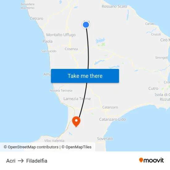 Acri to Filadelfia map