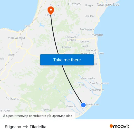 Stignano to Filadelfia map