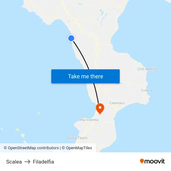 Scalea to Filadelfia map