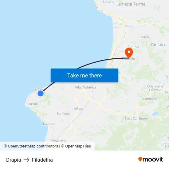 Drapia to Filadelfia map