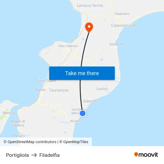 Portigliola to Filadelfia map