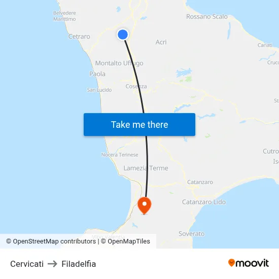 Cervicati to Filadelfia map