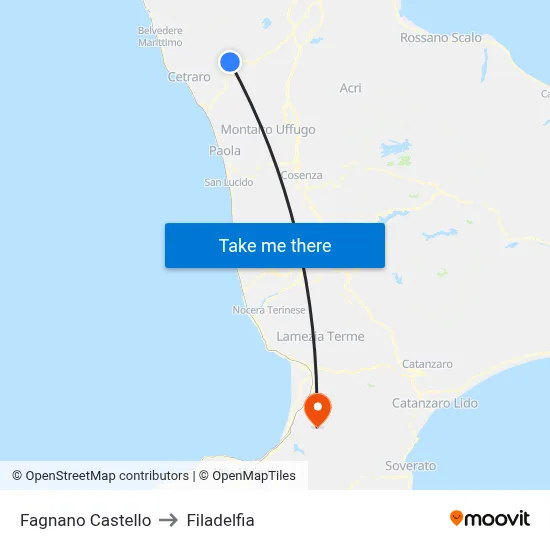 Fagnano Castello to Filadelfia map