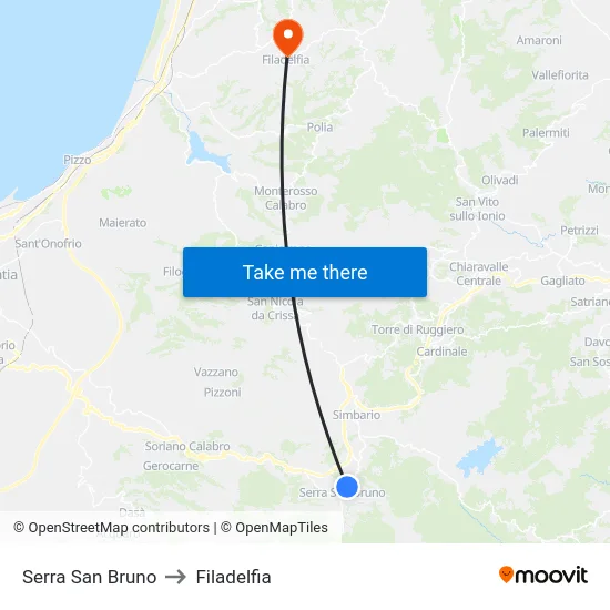 Serra San Bruno to Filadelfia map