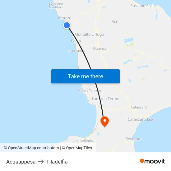 Acquappesa to Filadelfia map