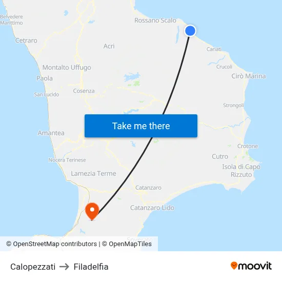 Calopezzati to Filadelfia map