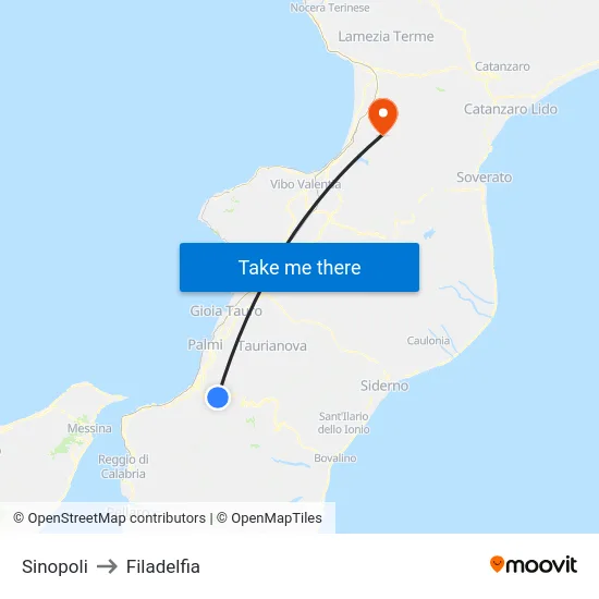 Sinopoli to Filadelfia map