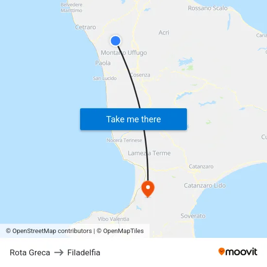 Rota Greca to Filadelfia map