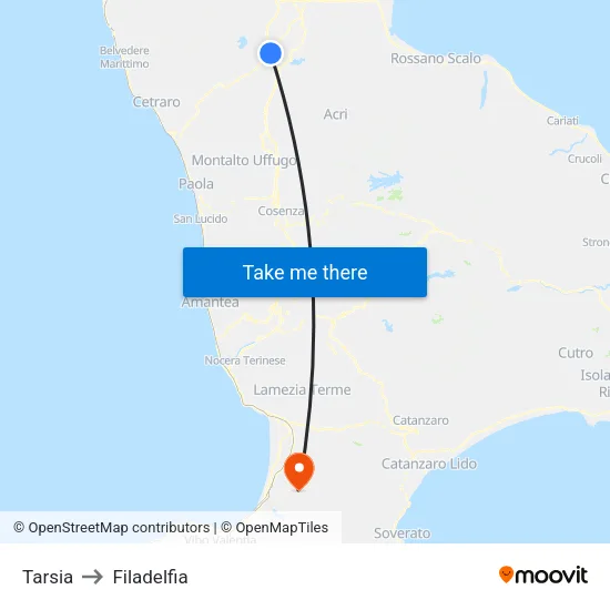 Tarsia to Filadelfia map