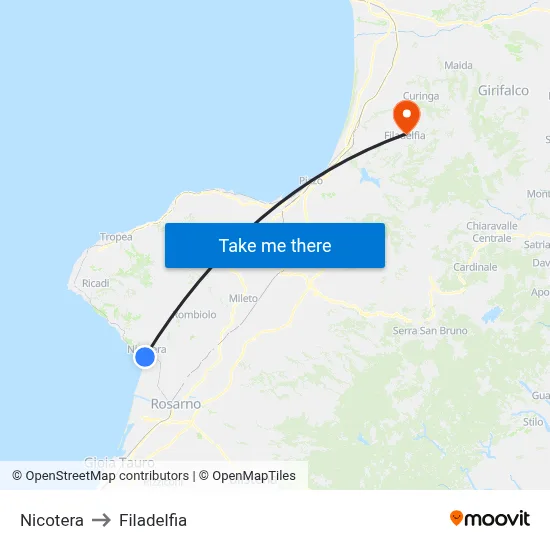 Nicotera to Filadelfia map