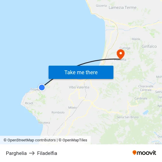 Parghelia to Filadelfia map