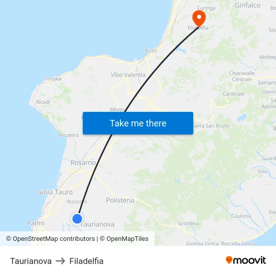 Taurianova to Filadelfia map