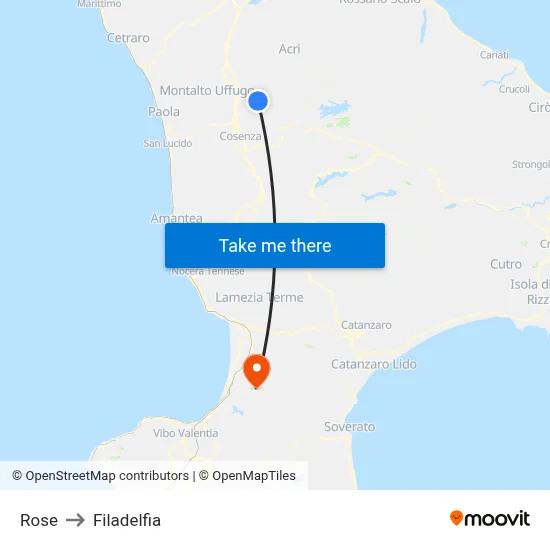 Rose to Filadelfia map