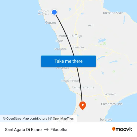 Sant'Agata Di Esaro to Filadelfia map