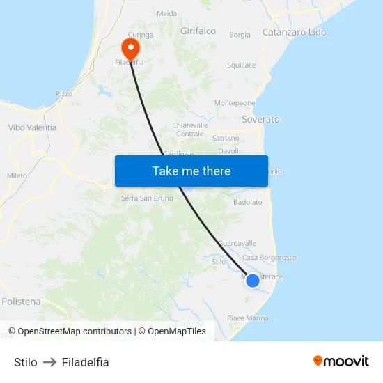 Stilo to Filadelfia map