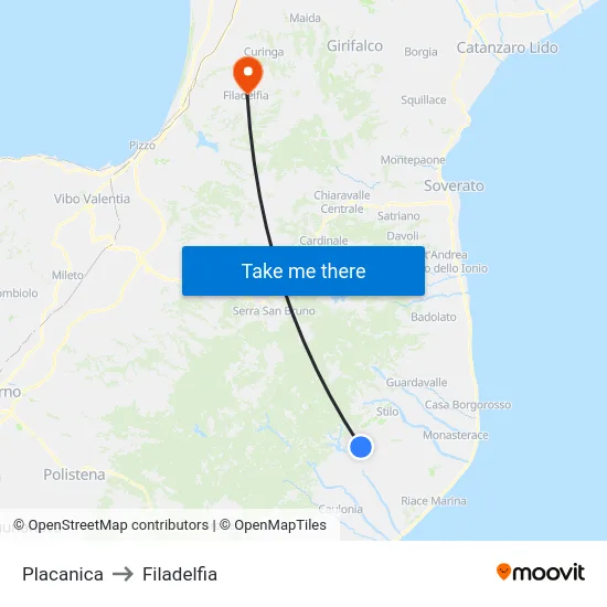 Placanica to Filadelfia map