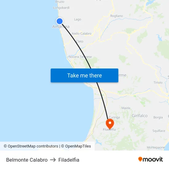 Belmonte Calabro to Filadelfia map