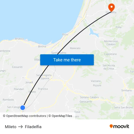 Mileto to Filadelfia map