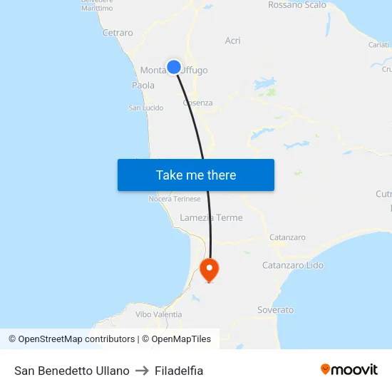 San Benedetto Ullano to Filadelfia map